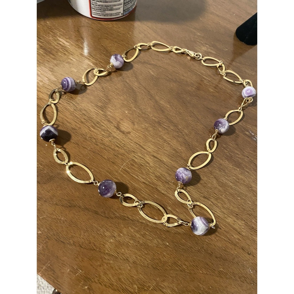 Veronese‎ Sterling Silver Gold Plate Amethyst Link Necklace 29"
